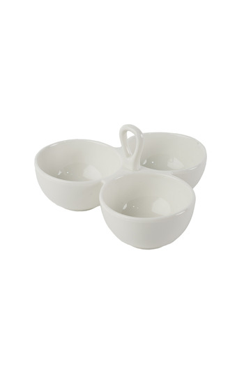 SQUALO 3-Compartment White Porcelain Bowl - 7.3x16.5x16.5