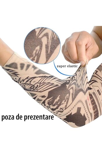 Zamo Maneca Tatuaj, Zamo®, Yakuza Blue, Material Sintetic si Elastic, 39x8cm, Marime Universala