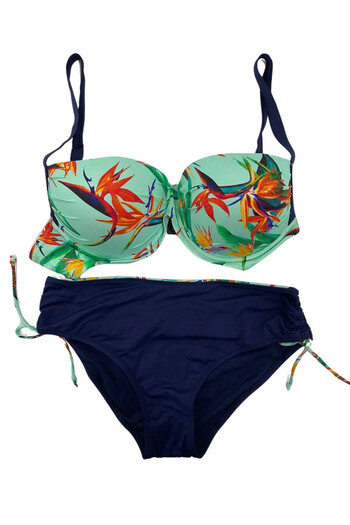 hazelin Women's Turquoise Navy Blue Patterned Plus Size Lined Bikini Set Hzl25S-Lc3327