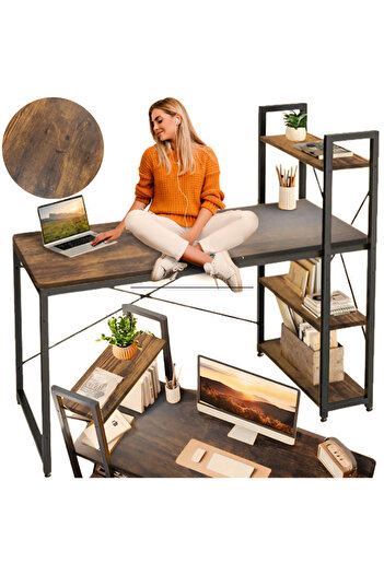 Other Black loft computer desk with metal shelves for modern offices