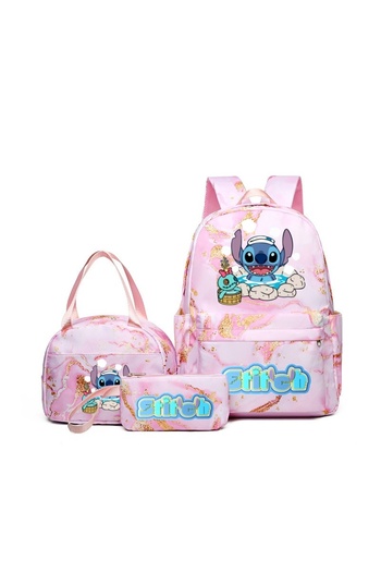 Choice1 Stitch-Pink-C 3Pcs Stitch Print Backpack Set, With Tote and Pouch, Large Capacity Lightweight And Br