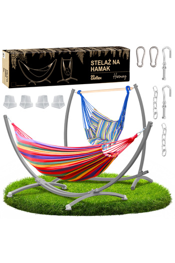 Other Hamak ze stelażem ogrodowy dwuosobowy stojak boho fotel wiszący bujak 2w1