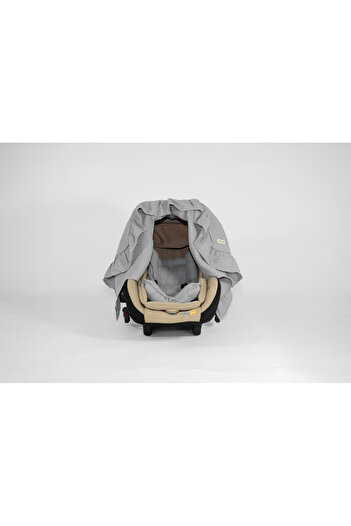 Pedimu Muslin Gray Color Ruffle Detailed Stroller Cover and Stroller Cushion Set