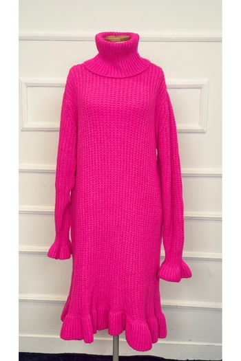 RACE FASHİON Turtleneck Sleeve and Skirt Ruffled Long Knit Dress Rc8001