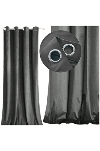 Other Thick grey velvet curtain with eyelets and rings, ready-made, opaque velvet.