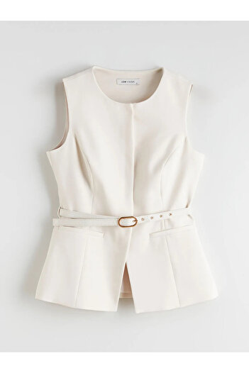 LC Waikiki Lcw Visionekru Women's Classic Vest with Crew Neck and Belted Waist