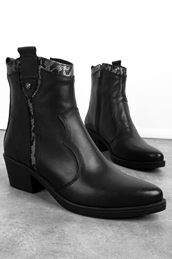 Lal Shoes & Bags Γυναικείες μπότες καουμπόη από γνήσιο δέρμα Catalina με λεπτομέρεια ραφής b4152-S.Μαύρο