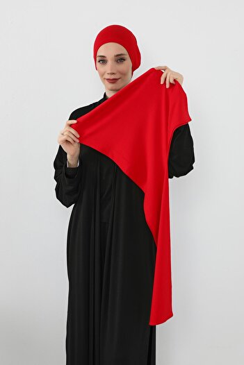 Aisha's Design Ready-Made Combed Cotton Shawl with Inner Boning, Ps-57, Red