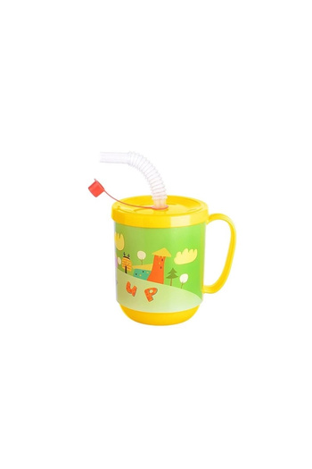 ÇERÇİCİ Funny Children's Beverage Glass with Straw Patterned Cup 350ml