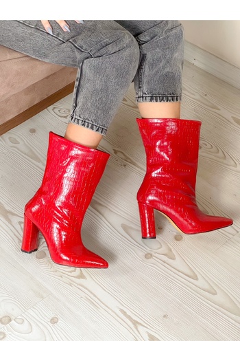 BERFONA PARIS RED QUILTED Patent Leather Heeled SHORT BOOTS BOTTİE
