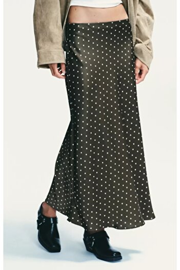 DİMA Polka Dot Patterned Skirt with Hidden Elastic Waistband Detail