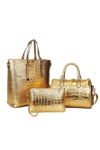 HALAMODO Minimalist Women's Crocodile Texture Cortical Totes Bag, Fashion Multi-Purpose 3pcs Suit Handbag Set