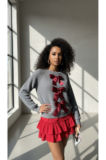 NİLZA Crew Neck Bow Ribbon Detailed Knitwear Women's Sweater