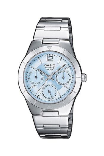 Casio , Multi-function watch with metal bracelet, Silver/Pale Blue