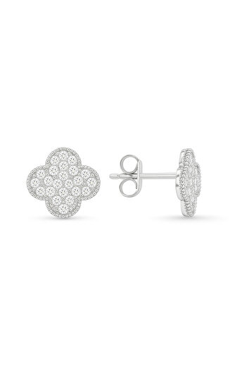 neslyaccessories Vip Series Zircon Stone Clover Earrings Silver