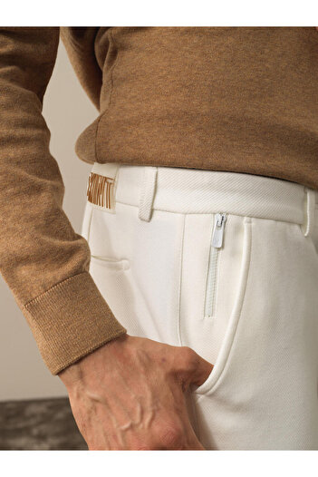 Xint Erkek Ekru Pamuk Dokulu Slim Fit Jogger Pantolon