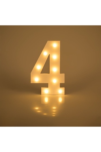 SHOPIENS Decorative Wooden Number 4 White with LED for Kids' Anniversary or Candy Bar 18x2x30cm