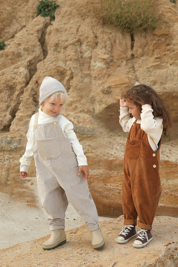 Catz Kids Erkek Çocuk Taş Rengi Kadife Askılı Tulum