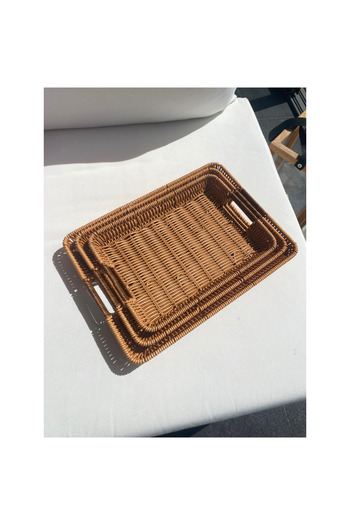 Karma Home Naturally Looking 3-Piece Rectangular Wicker Rattan Serving Tray - Decorative Tray