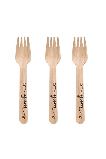 SHOPIENS Set 20 Wooden Forks for Party Shopiens®, with Yum Print on Handle, 16 cm