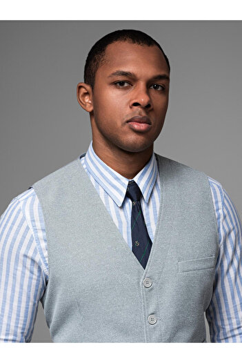 OMBRE Fitted structured men's vest with patch pockets - grey melange V2 OM-BLZV-0146 XXL