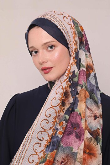 Levidor Navy Blue Varak Pattern Cotton Shawl
