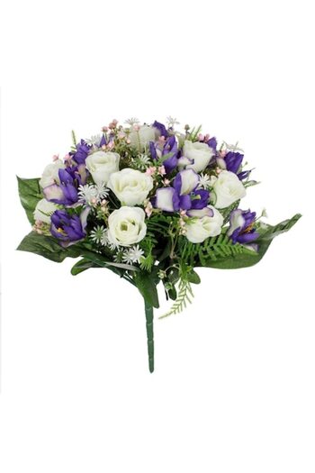 SHOPIENS Buchet de flori decorative artificiale cu trandafiri albi și orhidee mov, 34 cm