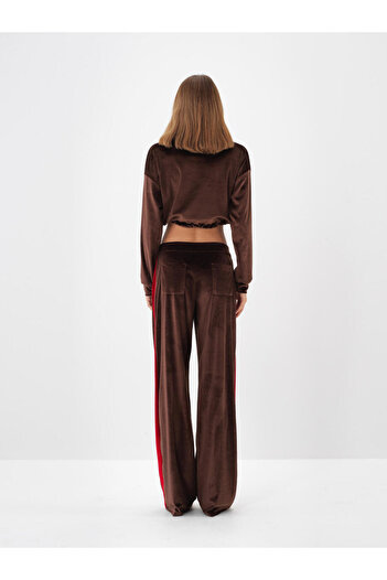 Xint Kadın Kahverengi Lüks Dokulu Soft Kadife Oversize Pantolon