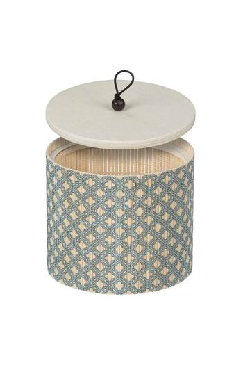 SHOPIENS Storage box with lid Shopiens® bamboo, beige with blue pattern, Ø12x10 cm