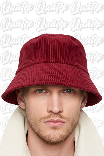 QUATEX Velvet Fabric Bucket Hat - Burgundy 100% Velvet Fabric Unisex Model