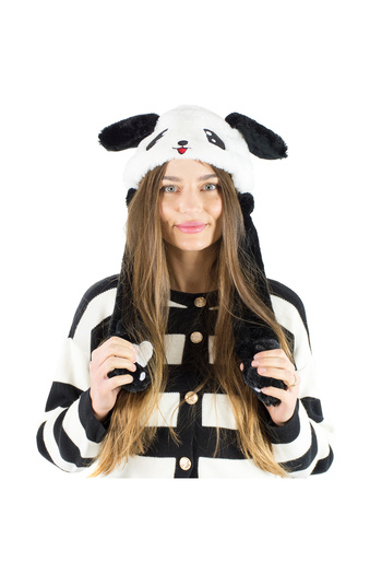 Other Plush panda hat with movable ears and waving black and white dog.