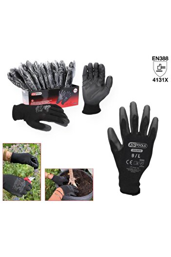 KS Tools Mikro Fine Knit Gloves, Black, Size 9, Set of 12 Pairs