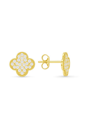 neslyaccessories Vip Series Zircon Stone Clover Earrings Gold