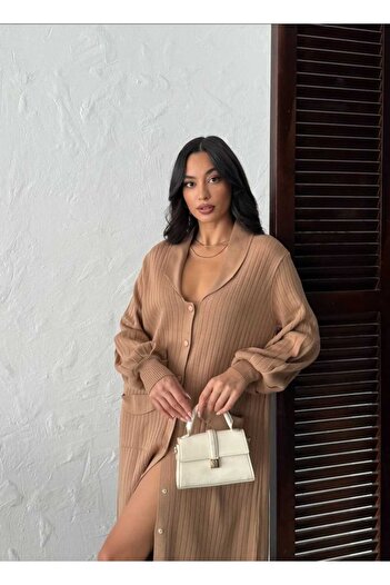 lavanderboutiquee Kadın Camel Triko Elbi