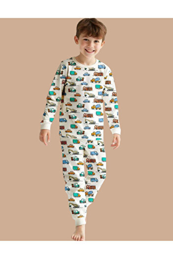 elmas kids Boy's Car Patterned 100% Cotton Pajama Set
