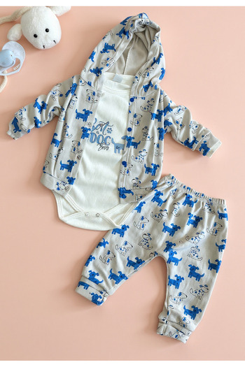 Tuabella 100% Cotton 3-Piece Baby Boy Set (Snap Fastener Bodysuit + Cardigan + Bottoms)