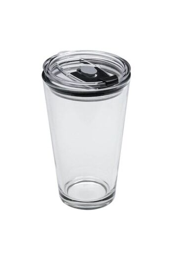 SHOPIENS ® Ceașcă de cafea din sticlă transparentă cu capac, 455 ml
