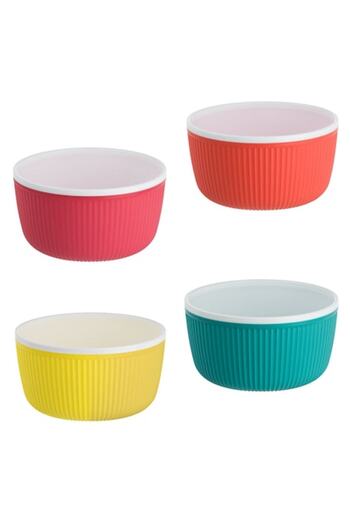 SHOPIENS Set of 4 Shopiens® round plastic bowls, reusable with striped pattern, multi-colored, 520 ml