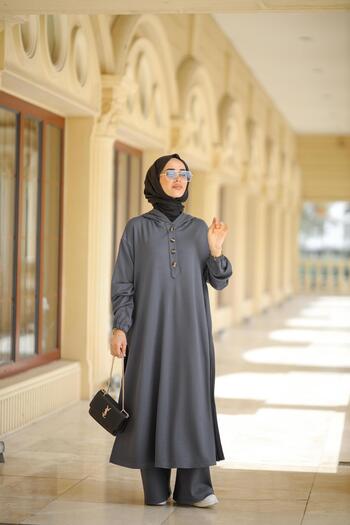 NS Moda Tesettür Duha Set Anthracite-Model 548