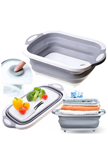 Other Collapsible silicone container with drainer, grey, for vegetables, clothes, 6 l