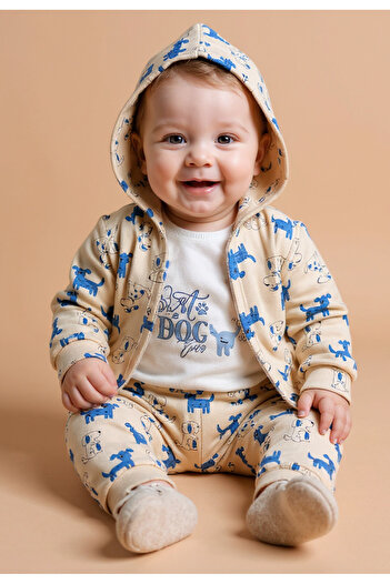 Tuabella 100% Cotton 3-Piece Baby Boy Set (Snap Fastener Bodysuit + Cardigan + Bottoms)