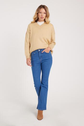Tudors Women's Regular Fit Classic Cut Cotton Flared Blue Jean Denim Pants