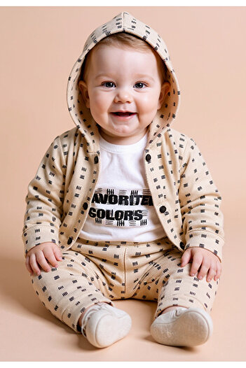 Tuabella 100% Cotton 3-Piece Baby Boy Set (Snap Fastener Bodysuit + Cardigan + Bottoms)