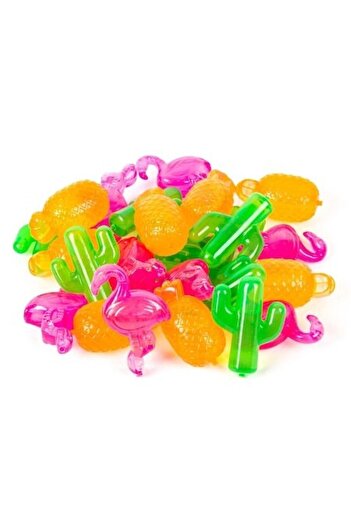 SHOPIENS Set 24 Reusable Plastic Ice Cubes, Tropical Models Flamingo Ananas Cactus