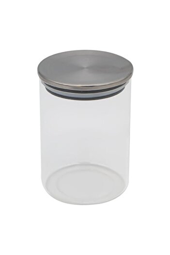 SHOPIENS Transparent Glass Food Storage Jar with Metal Lid, 500 ml