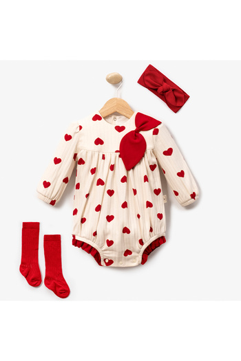 cayzen Baby Girl Romper with Heart, Knee-High Socks and Bandana