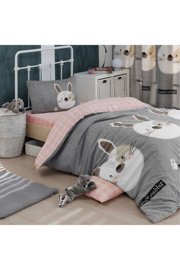 Eponj Home Kids bed set 143EPJ1795,3pc,Duvet1 60x220,Sheet 160x240,Pillow50x70,Cotton/poly,Gray/pink
