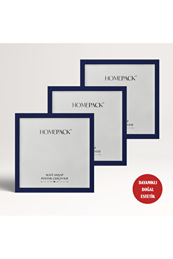 HOMEPACK 20X20 cm Blue Wooden Framed Poster Frame, 3 Pieces Blank Frame, Blue-Frame-20X20