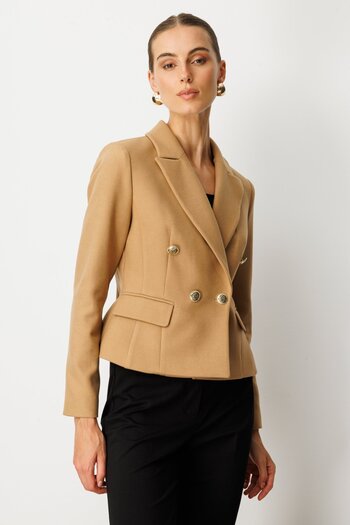 Ekol Double-Breasted Collar Cashmere Jacket 5073-25K Camel