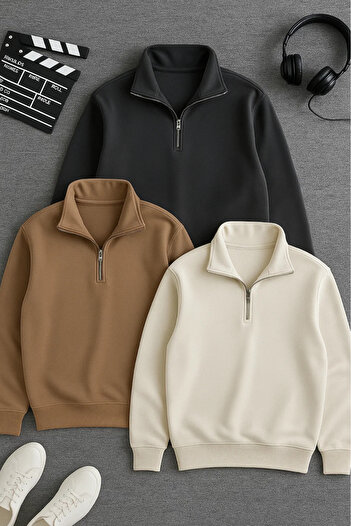 COMBİNE MİCHAİL Men's Winter Half-Zip 3-Piece Sweatshirt